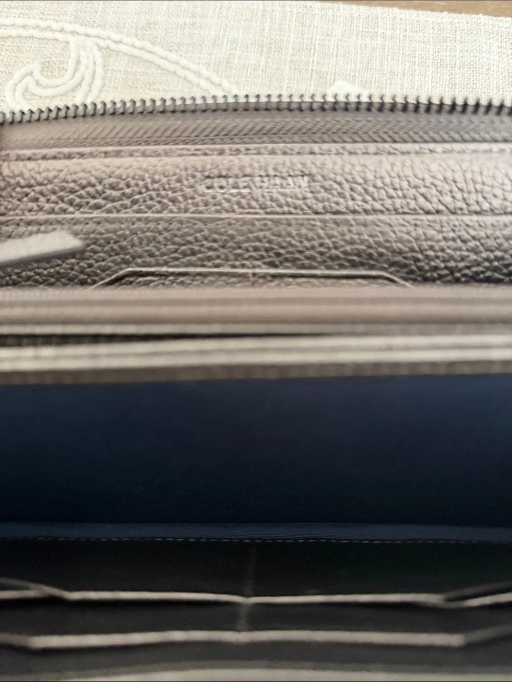 Cole Haan Quilted Metallic Grey Pewter Zip Around Wallet with Tassel Pull